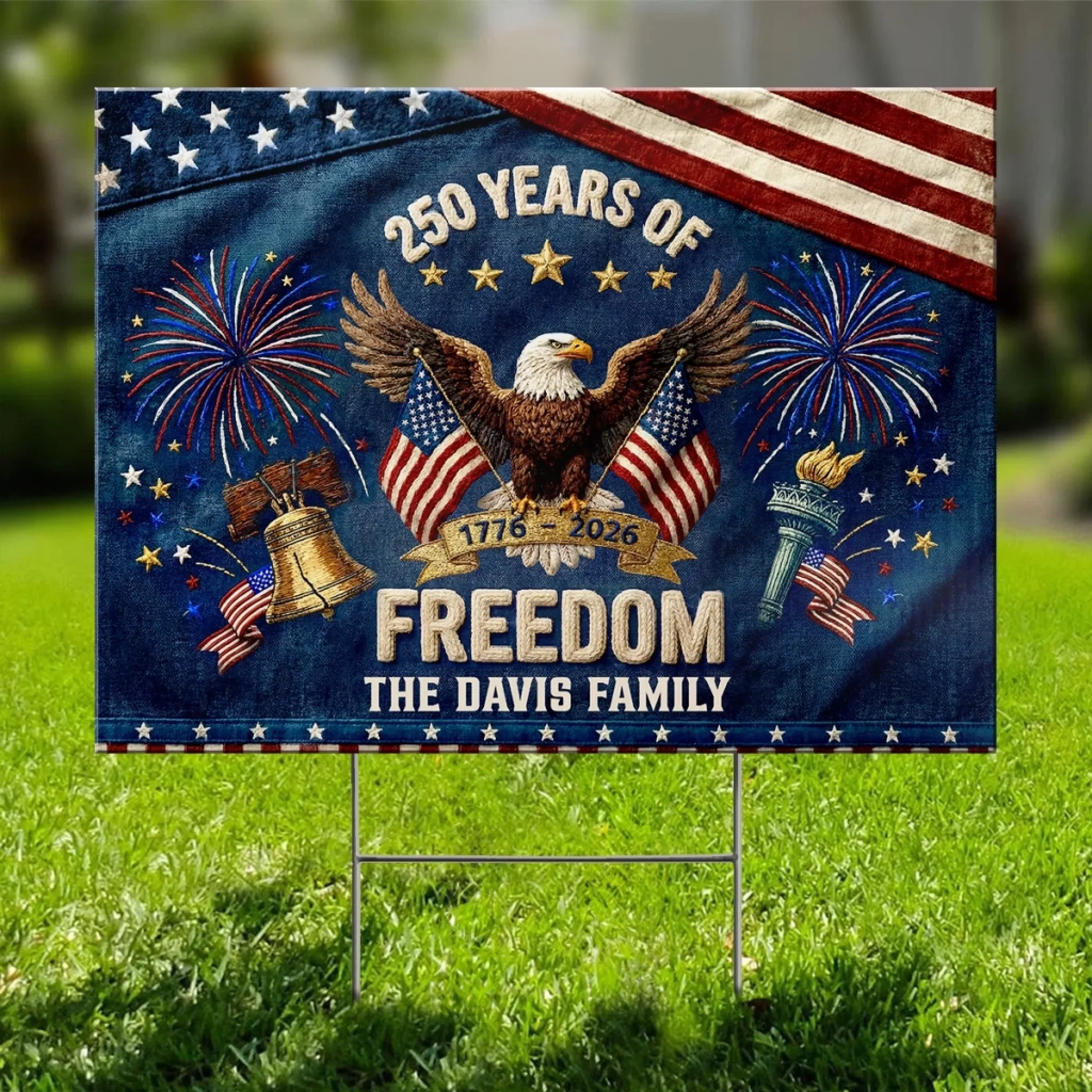 Custom Yard Sign - Personalized America 250th Anniversary Gifts For Mom, Dad, Brother, Sister, Kids - Brave Hearts Carry On - Image 4
