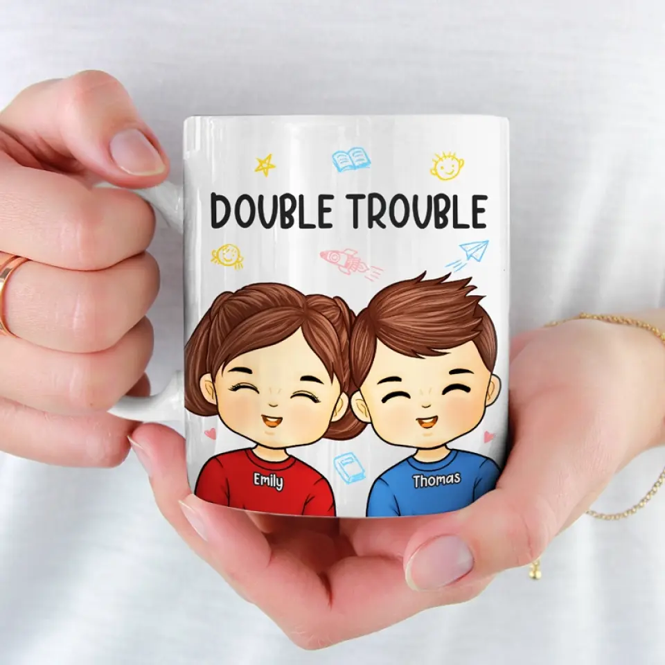 Double Trouble For The Parents - Family Personalized Custom Mug - Gift For Family Members - Image 3