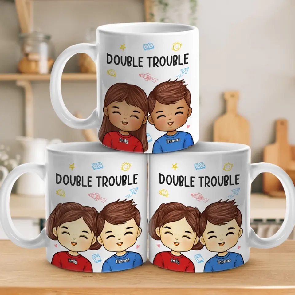 Double Trouble For The Parents - Family Personalized Custom Mug - Gift For Family Members - Image 4