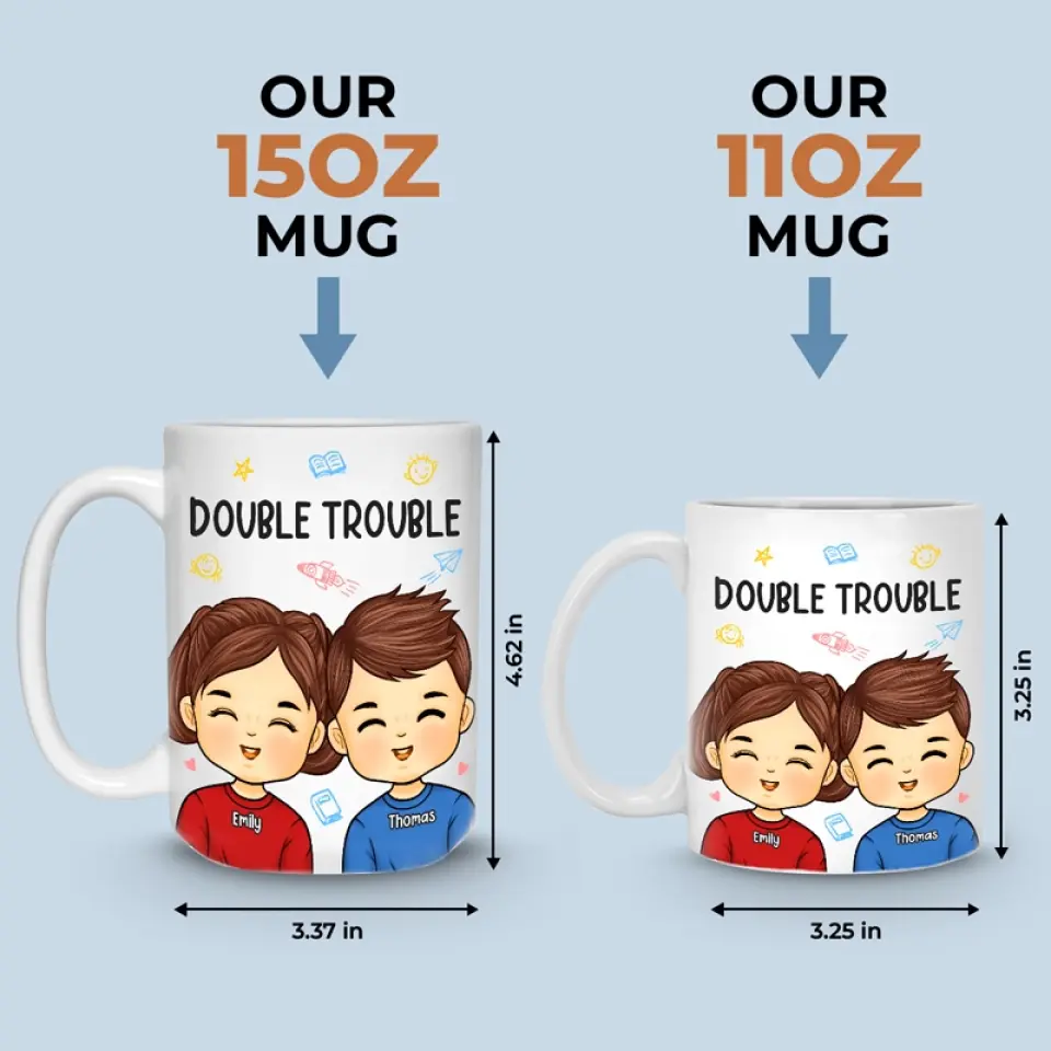 Double Trouble For The Parents - Family Personalized Custom Mug - Gift For Family Members - Image 5