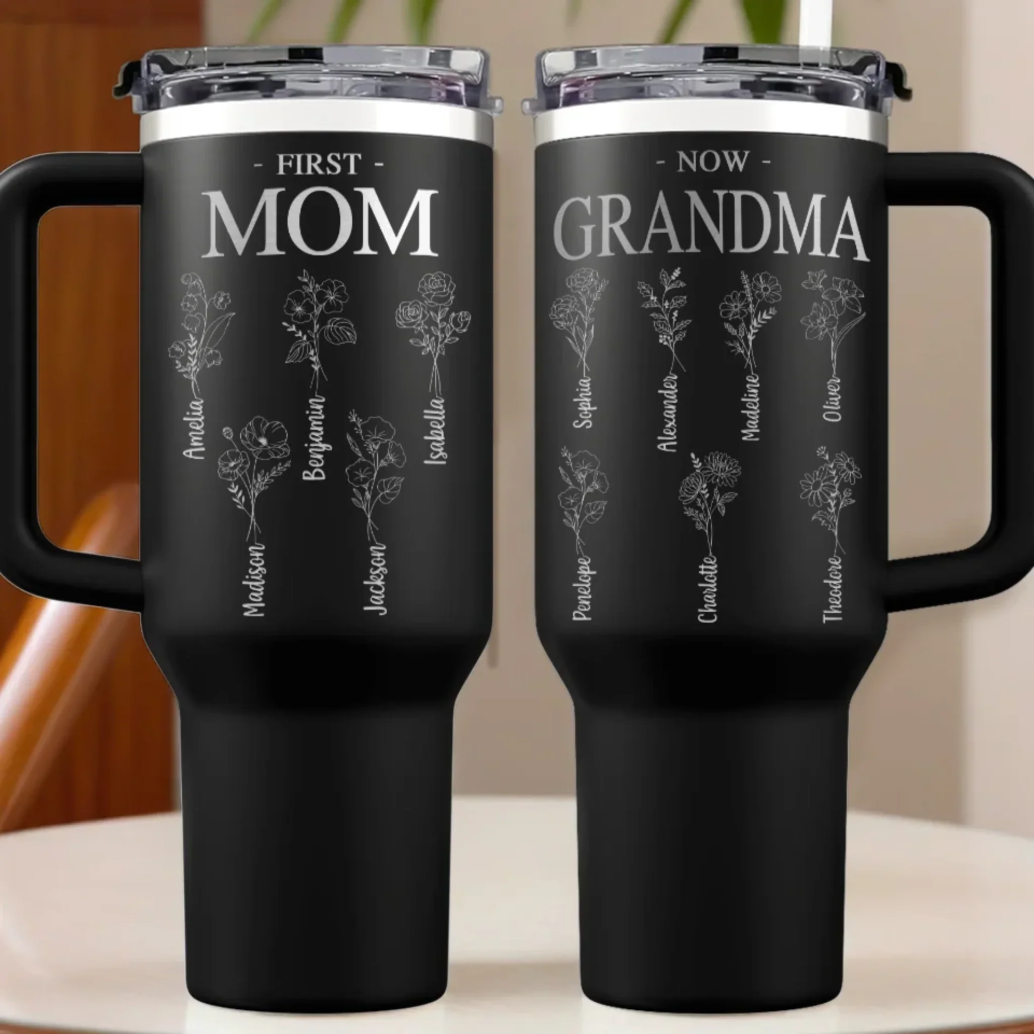 Family Grows, Love Multiplies - Family Personalized Custom Engraved 40oz Tumbler With Handle - Mother's Day, Gift For Mom, Grandma - Image 4
