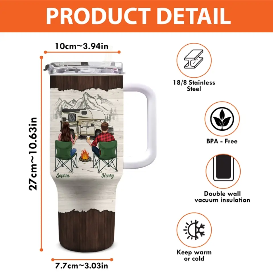 Find Joy In The Journey - Camping Personalized Custom 40 Oz Stainless Steel Tumbler With Handle - Gift For Camping Lovers - Image 4
