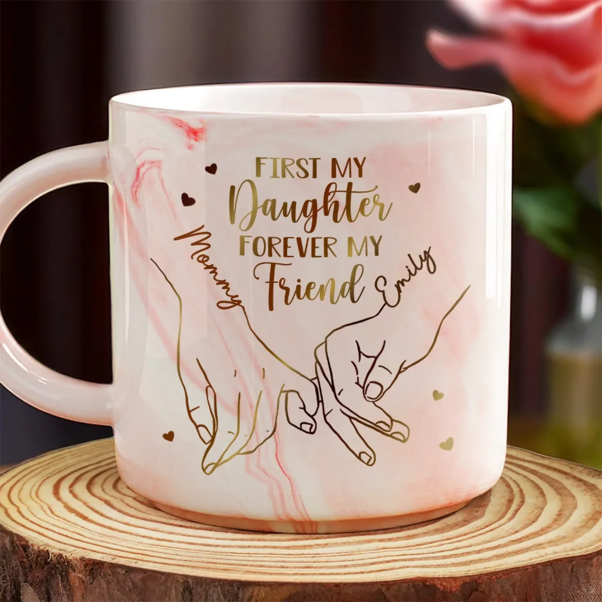 First My Daughter Forever My Friend - Family Personalized Custom Marble Mug - Gift For Mom, Daughter - Image 3