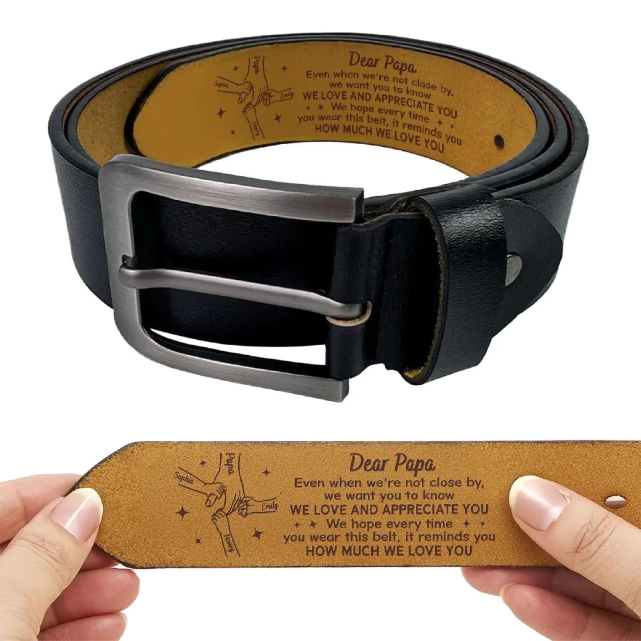 Forever Loved, Always Appreciated - Family Personalized Custom Engraved Leather Belt - Father's Day, Gift For Dad, Grandpa - Image 2
