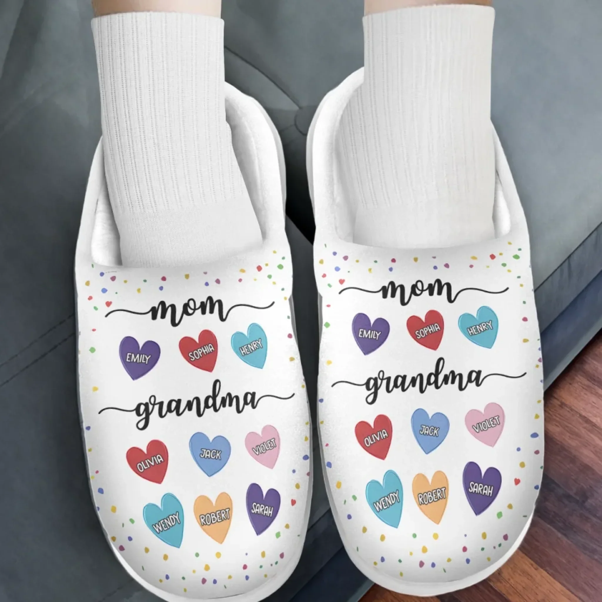 From Grandma To Mom, The Love Never Ends - Family Personalized Custom Fluffy Slippers - Mother's Day, Gift For Mom, Grandma - Image 3