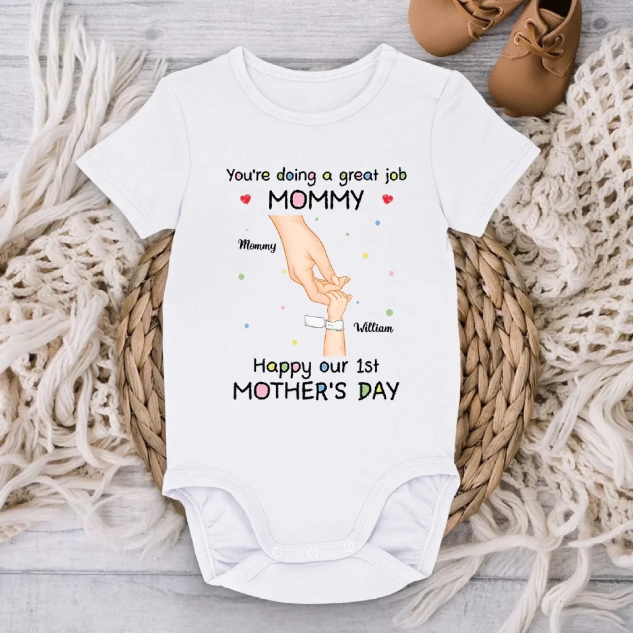 From My Little Hand To Your Big Heart - Family Personalized Custom Baby Onesie - Mother's Day, Baby Shower Gift, Gift For First Mom - Image 3
