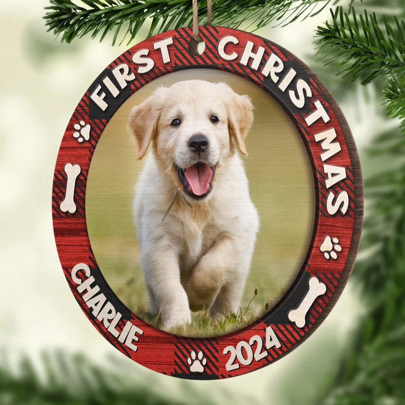 Fur Baby's First Christmas - Personalized Custom Round Shaped Wood Christmas Ornament - Upload Image, Gift For Pet Lovers, Christmas Gift - Image 4