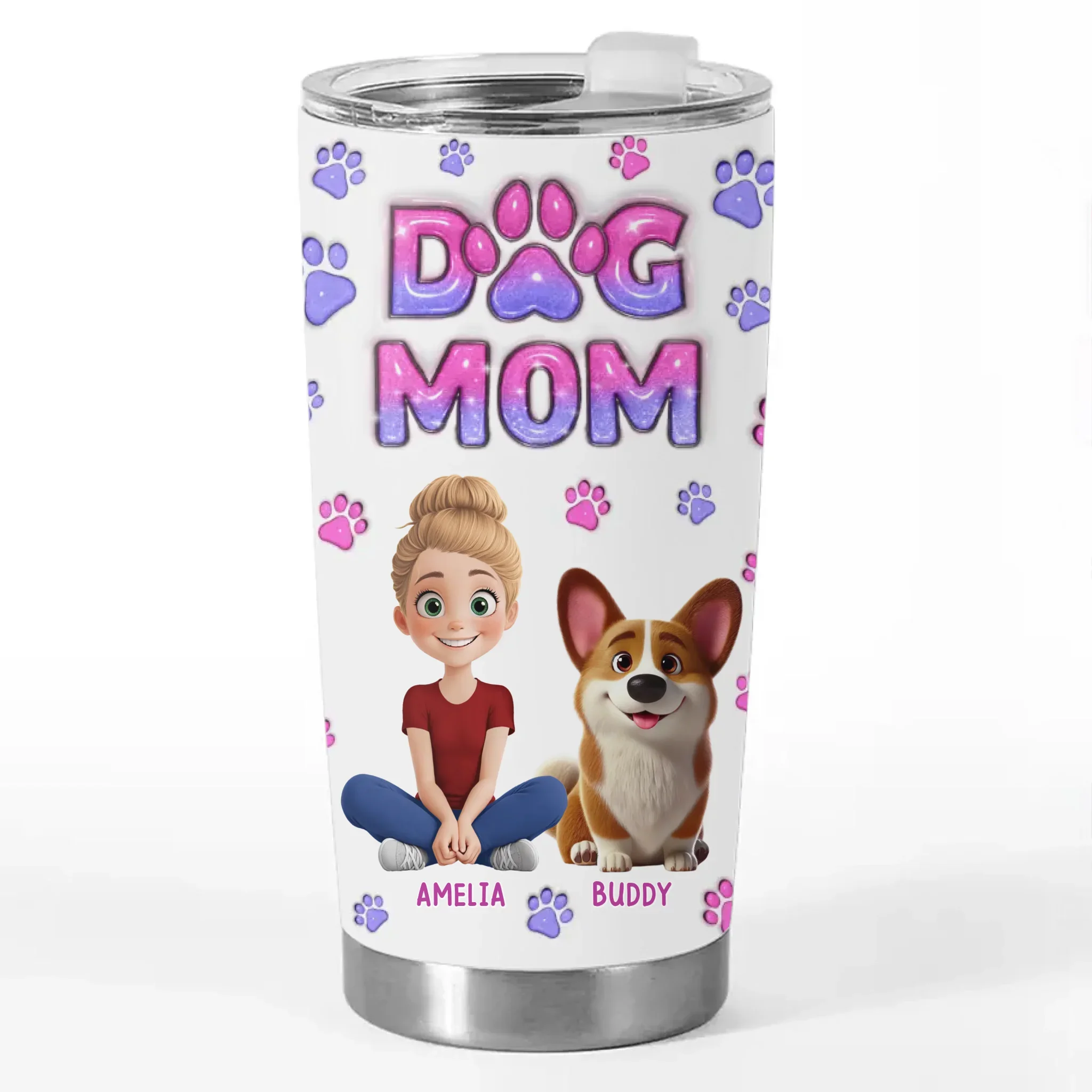 Furry Friends, Full Heart - Dog & Cat Personalized Custom 3D Inflated Effect Printed Tumbler - Gift For Pet Owners, Pet Lovers - Image 3