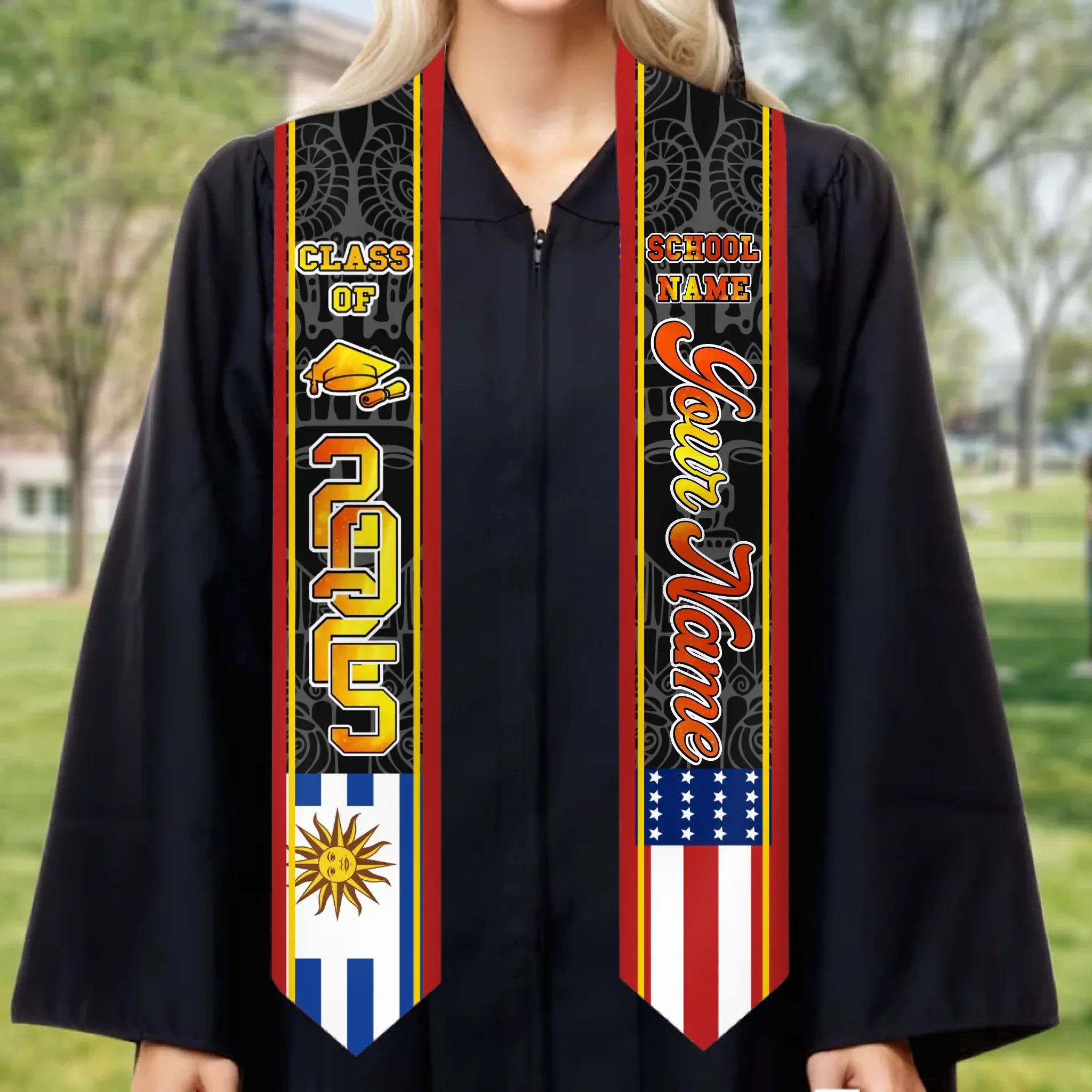 Graduation With Heart And Heritage - Family Personalized Custom Triangle Graduation Stole - Graduation Gift For Family Members, Siblings, Brothers, Sisters - Image 2