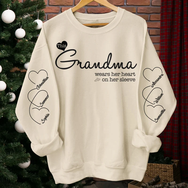 Grandma Wears Her Heart On Her Sleeve - Family Personalized Custom Unisex Sweatshirt With Design On Sleeve - Christmas Gift For Mom, Grandma - Image 3