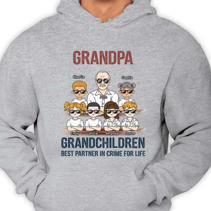 Grandpa And Grandchildren Best Partner In Crime For Life - Personalized Unisex T-shirt, Hoodie, Sweatshirt - Gift For Grandpa, Grandparents - Image 2
