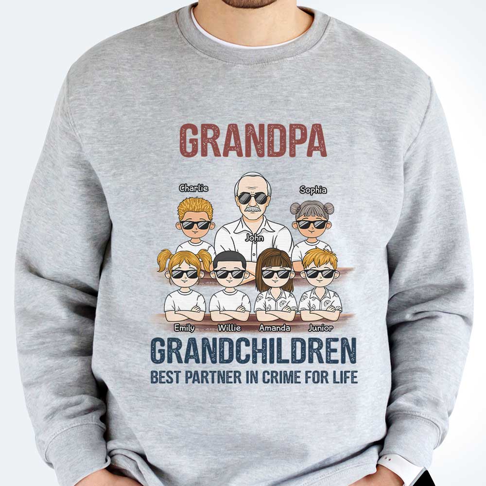 Grandpa And Grandchildren Best Partner In Crime For Life - Personalized Unisex T-shirt, Hoodie, Sweatshirt - Gift For Grandpa, Grandparents - Image 3