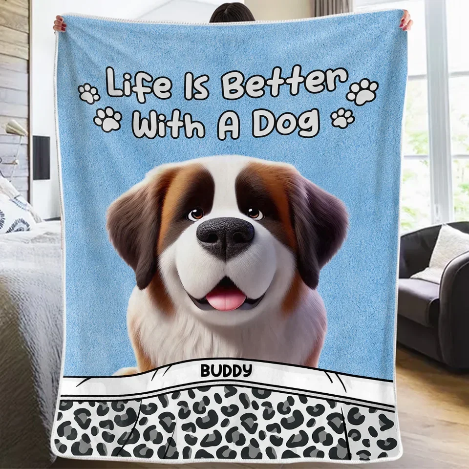 Happiness Is A Wet Nose And A Wagging Tail - Dog Personalized Custom Blanket - Gift For Pet Owners, Pet Lovers - Image 3