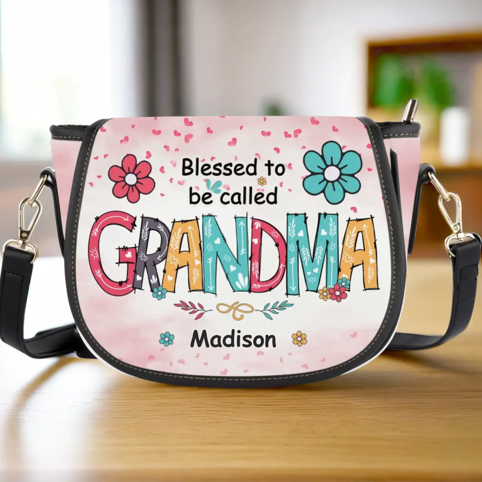 Happiness Is Being Called Grandma - Family Personalized Custom Leather Saddle Bag - Mother's Day, Gift For Mom, Grandma - Image 2