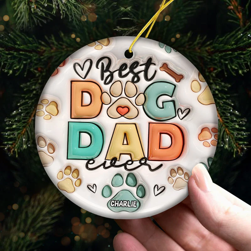 Happy Christmas Best Dog Dad Dog Mom Ever - Dog Personalized Custom Ornament - Ceramic Round Shaped - Christmas Gift For Pet Owners, Pet Lovers - Image 4