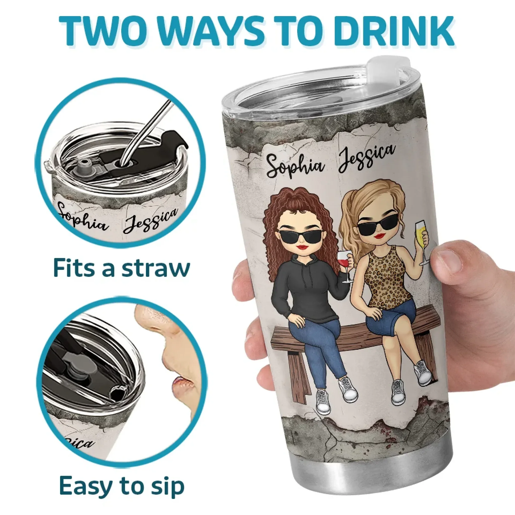 Having A Sister Means You Always Have Backup - Bestie Personalized Custom Tumbler -  Gift For Best Friends, BFF, Sisters - Image 4