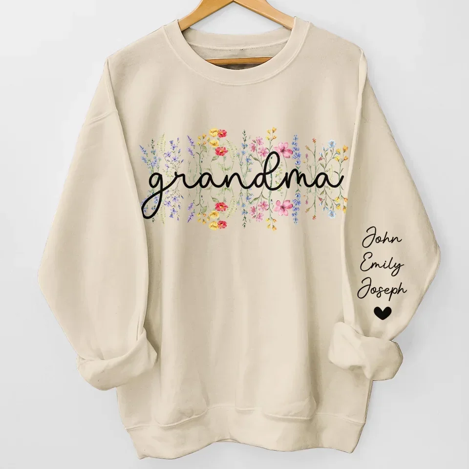 Her Love Shines Brighter Than The Stars - Family Personalized Custom Unisex Sweatshirt, Hoodie With Design On Sleeve - Gift For Mom, Grandma
