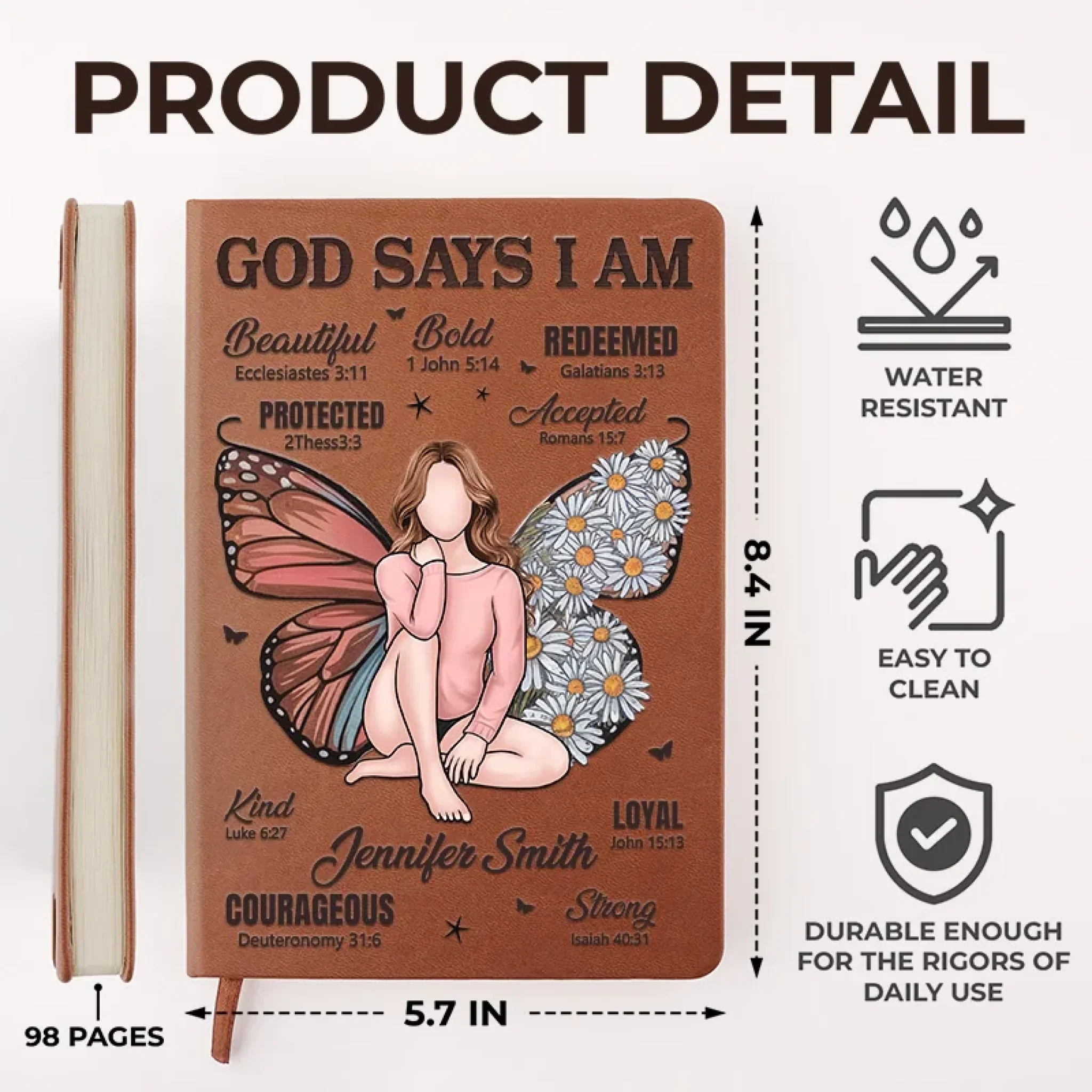I Am As Strong As God Says - Family Personalized Custom Leather Journal - Gift For Yourself, Best Friends, Siblings, Family Members - Image 5