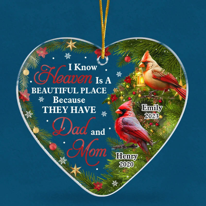 I Know Heaven Is A Beautiful Place - Memorial Personalized Custom Ornament - Acrylic Heart Shaped - Sympathy Gift For Family Members - Image 4