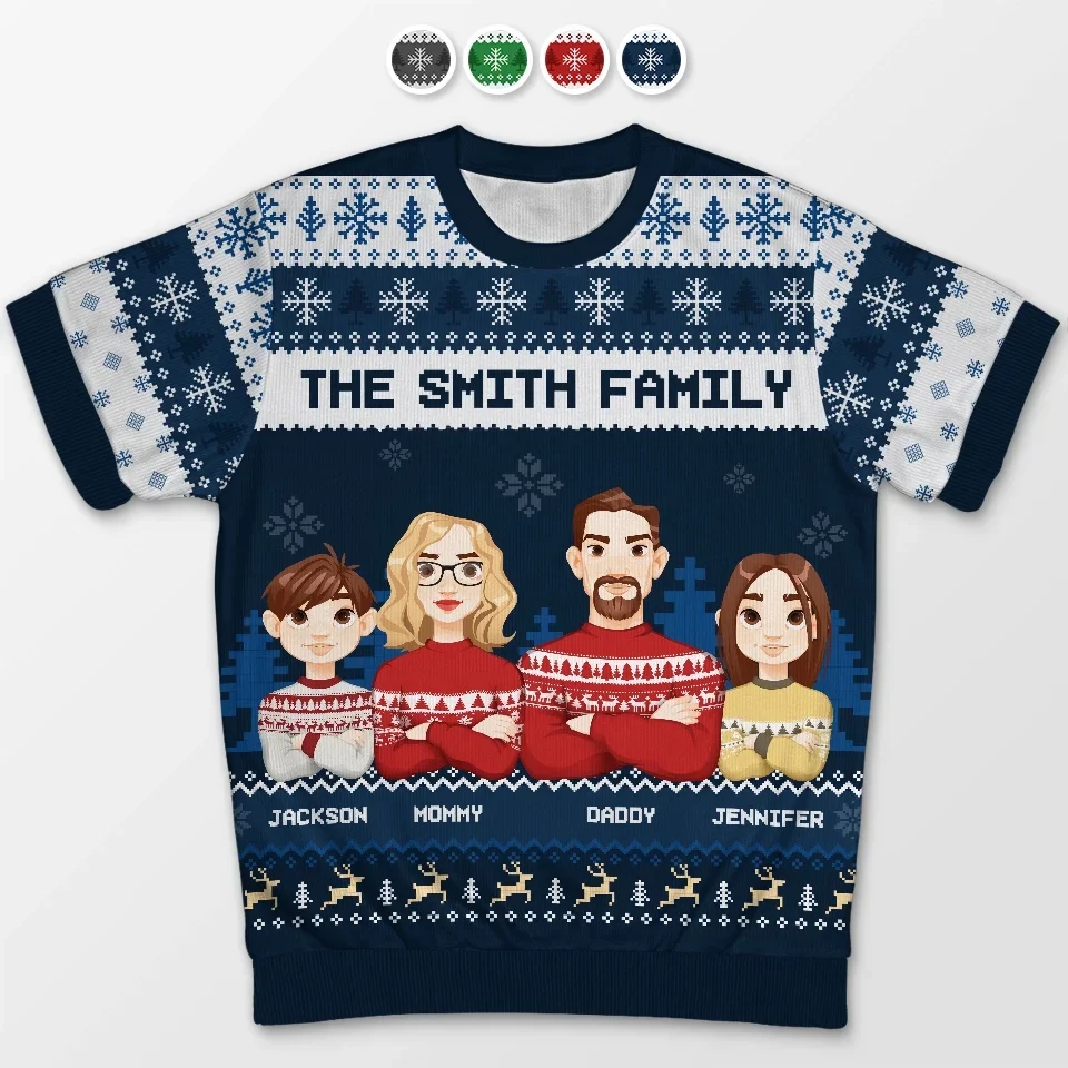 I Love My Family, Especially At Christmas - Family Personalized Custom All Over Print Adult Short Sleeve Sweater - Christmas Gift For Family Members