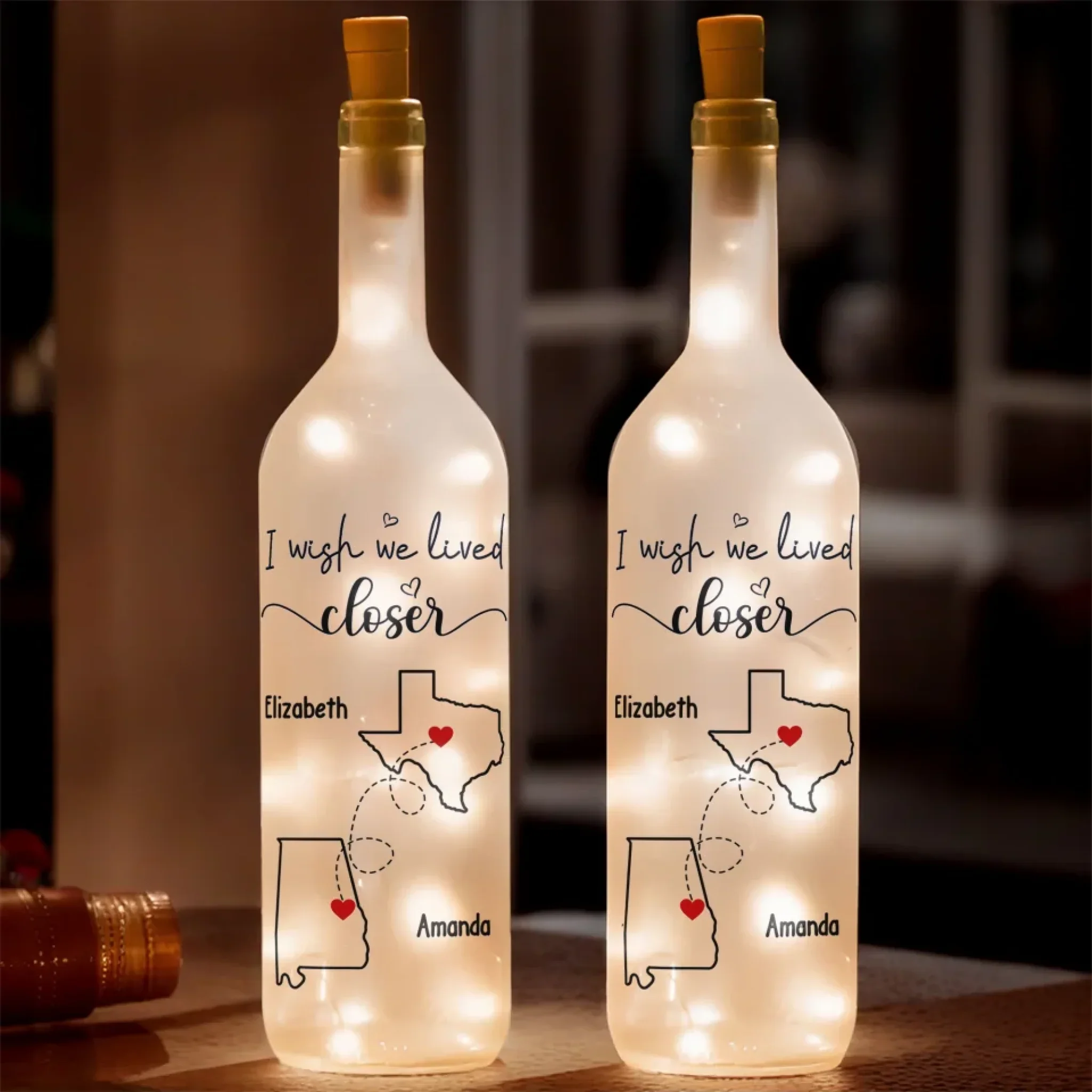 I Wish We Lived Closer - Bestie Personalized Custom Bottle Lamp - Gift For Best Friends, BFF, Sisters
