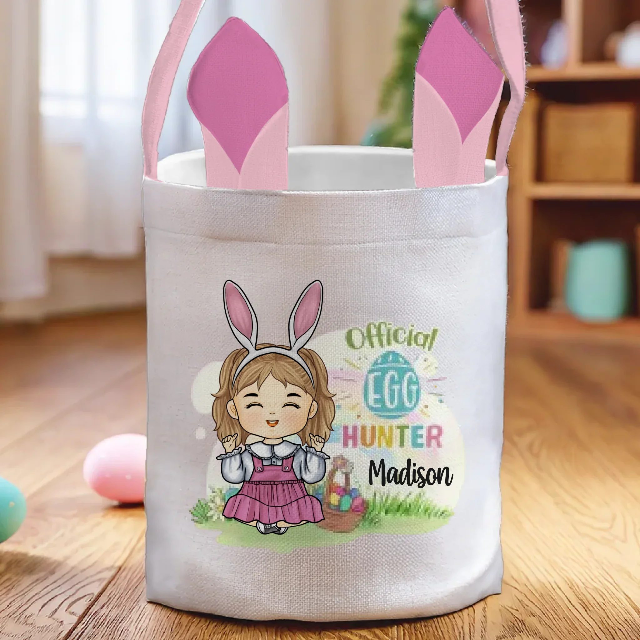 I'm An Official Egg Hunter - Family Personalized Custom Bunny Basket, Tote With Bunny Ears - Easter Gift For Kids Egg Hunt, Family Members - Image 2