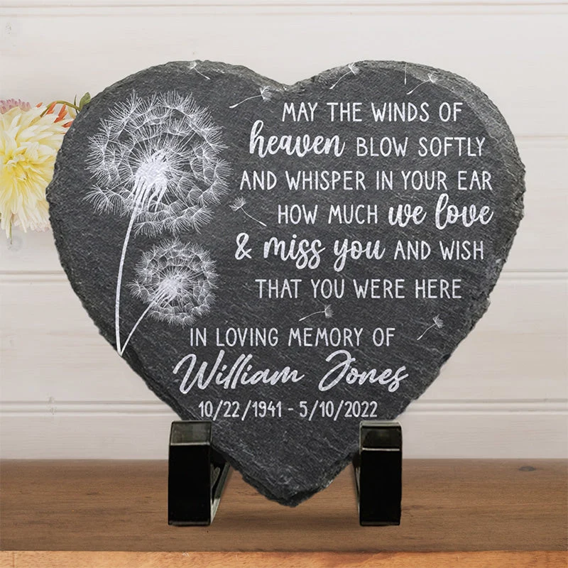 In Loving Memory Of - Memorial Personalized Custom Heart Shaped Memorial Stone - Sympathy Gift For Family Members