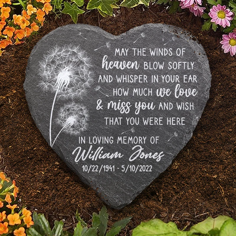 In Loving Memory Of - Memorial Personalized Custom Heart Shaped Memorial Stone - Sympathy Gift For Family Members - Image 3