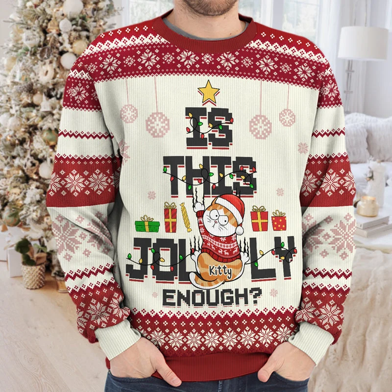 Is This Jolly Enough - Cat Personalized Custom Ugly Sweatshirt - Unisex Wool Jumper - Christmas Gift For Pet Owners, Pet Lovers - Image 2