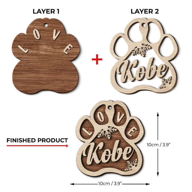 Jingle Paws - Personalized Custom Paw Shaped 2 Layered Wood Christmas Ornament - Gift For Pet Lovers, Christmas Gift - Image 3
