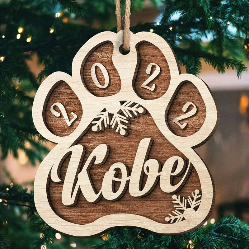 Jingle Paws - Personalized Custom Paw Shaped 2 Layered Wood Christmas Ornament - Gift For Pet Lovers, Christmas Gift - Image 4