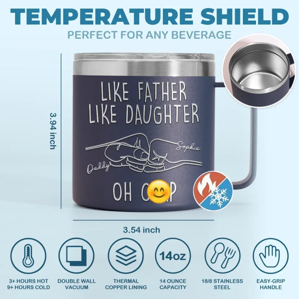 Like Father Like Daughter - Family Personalized Custom 14oz Stainless Steel Tumbler With Handle -  Father's Day, Gift For Dad, Grandpa - Image 7