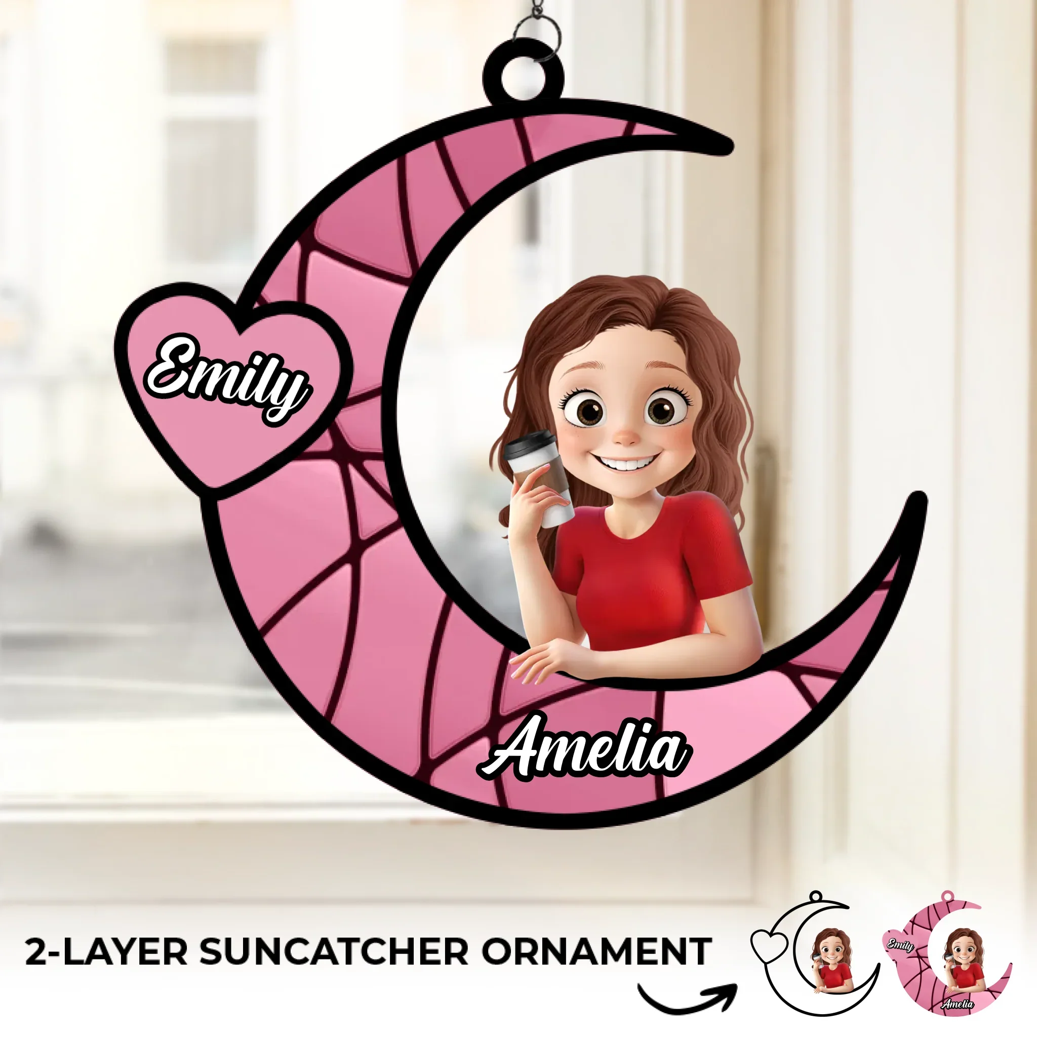 Love You To the Moon & Back - Family Personalized Window Hanging Suncatcher Ornament - Mother's Day, Gift For Mom, Grandma - Image 5
