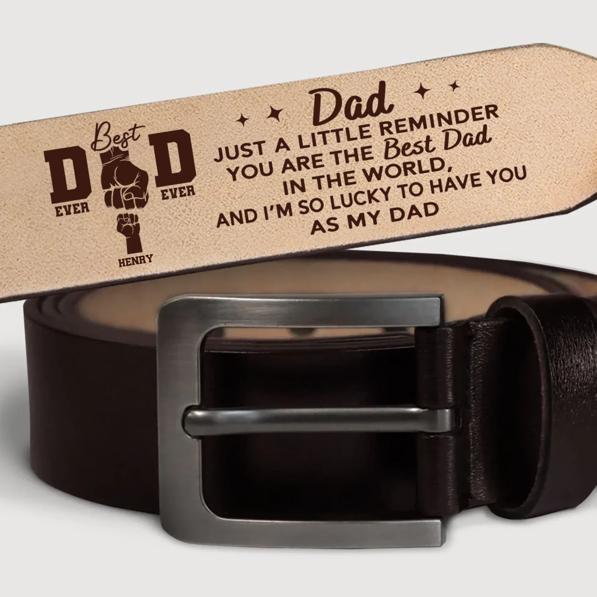 Lucky To Have You In Life - Family Personalized Custom Engraved Leather Belt - Father's Day, Gift For Dad, Grandpa