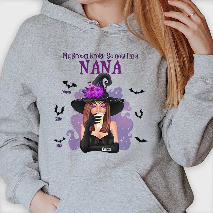 My Broom Broke So Now I'm A Grandma - Personalized Unisex T-shirt, Hoodie, Sweatshirt - Gift For Witches, Gift For Grandma, Grandparents, Halloween Gift - Image 2