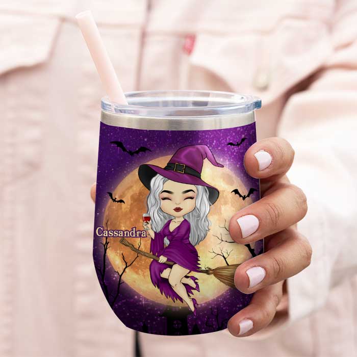 My Broomstick Runs On Wine - Personalized Witch Wine Tumbler - Gift For Witches, Gift For Yourself, Halloween Gift - Image 3
