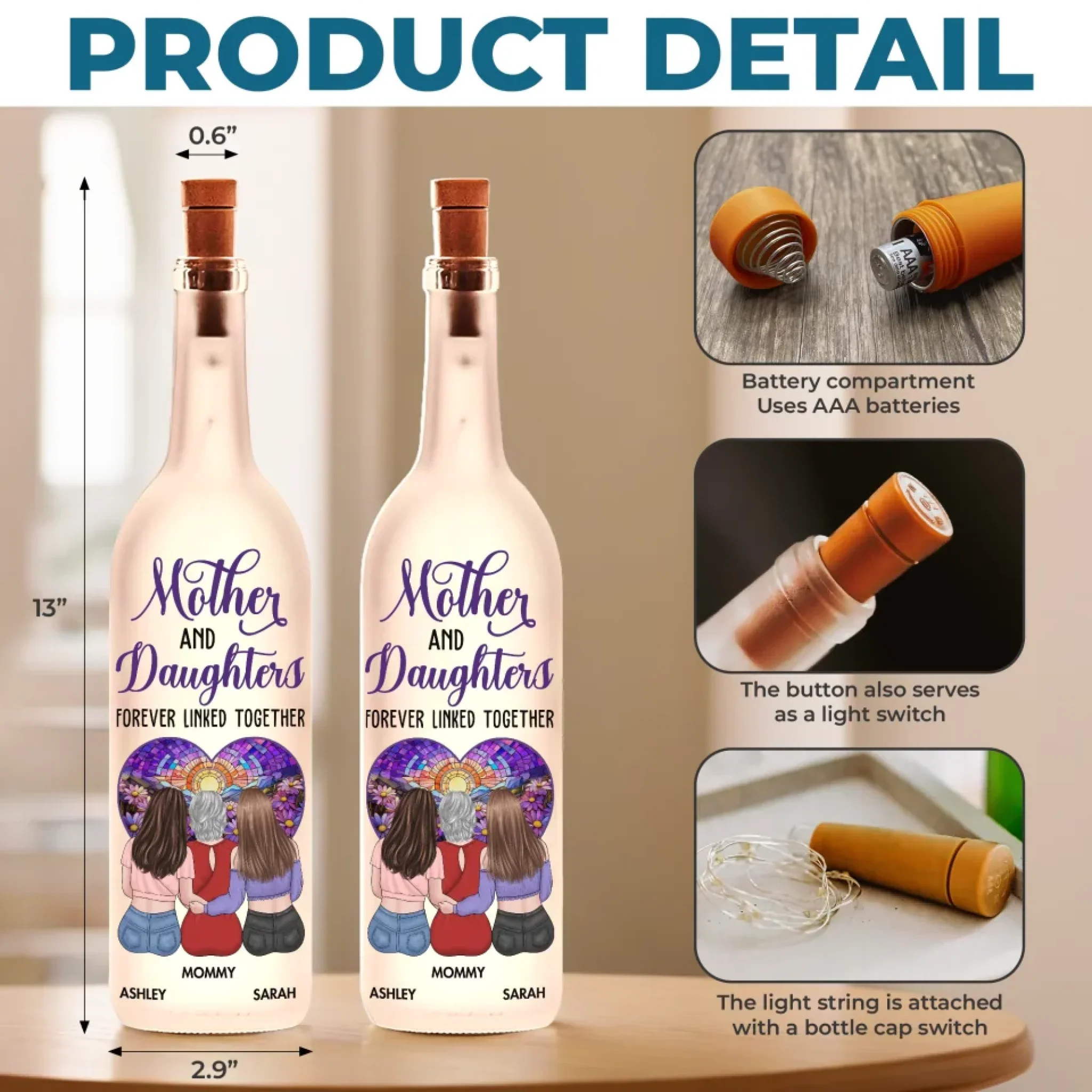 No Bond Is Stronger Than Ours - Family Personalized Custom Bottle Lamp - Mother's Day, Gift For Mom, Daughter, Son - Image 5