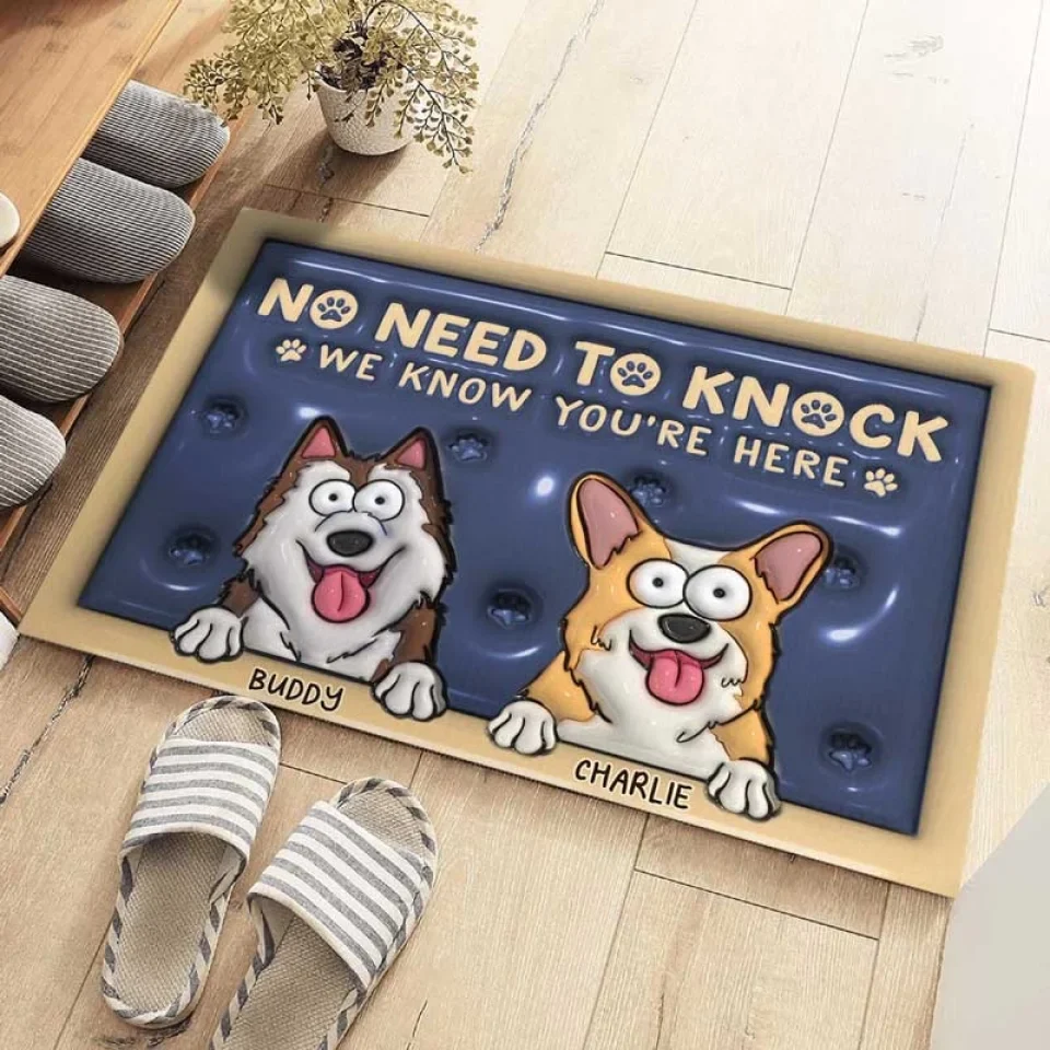 No Need To Knock - Dog Personalized Custom 3D Inflated Effect Printed Home Decor Decorative Mat - House Warming Gift For Pet Owners, Pet Lovers - Image 3