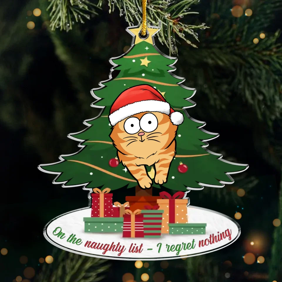 On The Naughty List With This Cattitude - Cat Personalized Custom Ornament - Acrylic Custom Shaped - Christmas Gift For Pet Owners, Pet Lovers - Image 2
