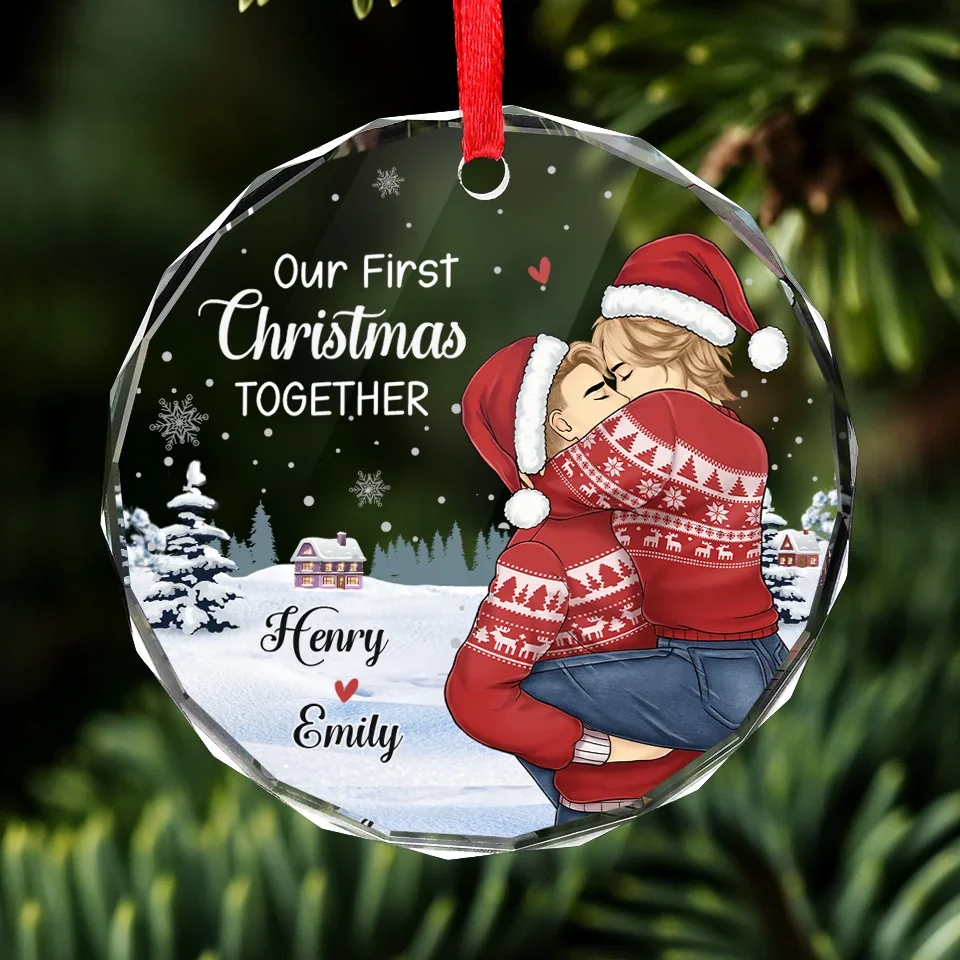 Our First Christmas - Couple Personalized Custom Circle Glass Ornament - Gift For Husband Wife, Anniversary, First Christmas - Image 3
