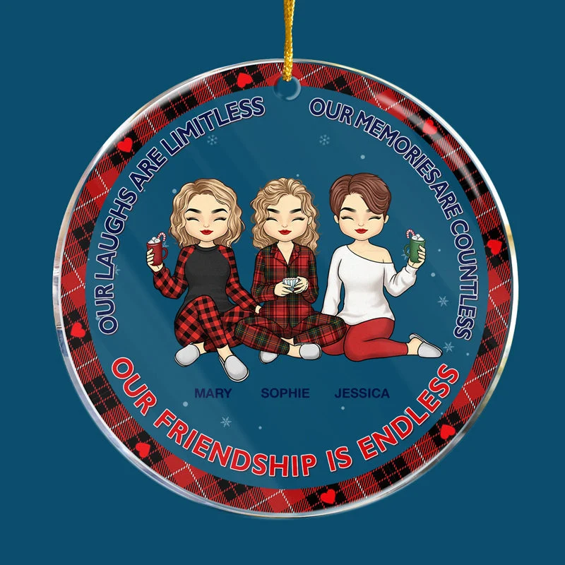 Our Friendship Is Endless - Bestie Personalized Custom Ornament - Acrylic Round Shaped - Christmas Gift For Best Friends, BFF, Sisters - Image 3