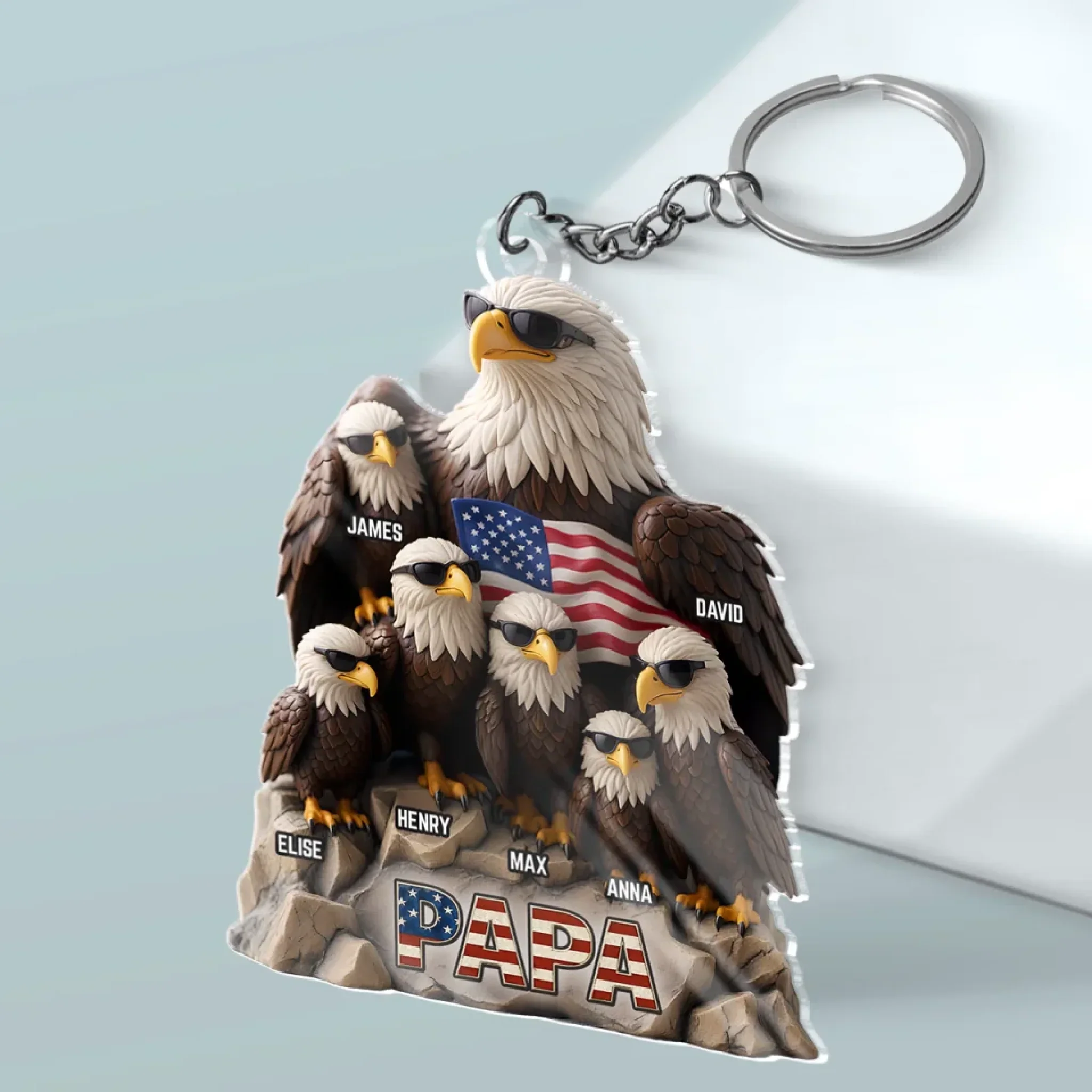 Papa, Our Fearless Flight Leader - Family Personalized Custom Shaped Acrylic Keychain - Father's Day, Gift For Dad, Grandpa - Image 3