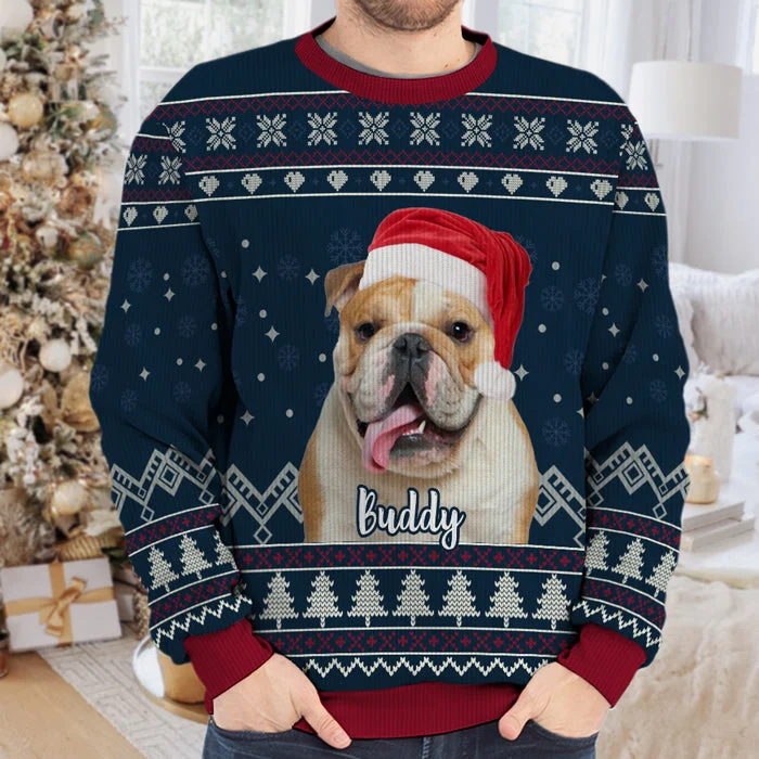 Pet Bless You This Christmas - Dog & Cat Personalized Custom Ugly Sweatshirt - Unisex Wool Jumper - Upload Image, Christmas Gift For Pet Owners, Pet Lovers - Image 4