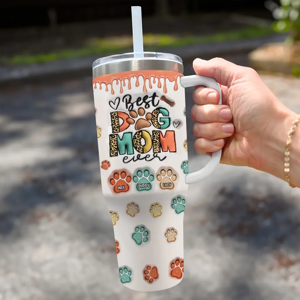 Pets Are The Best Example Of Unconditional Love - Dog & Cat Personalized Custom 3D Inflated Effect Printed 40 Oz Stainless Steel Tumbler With Handle - Gift For Pet Owners, Pet Lovers - Image 3