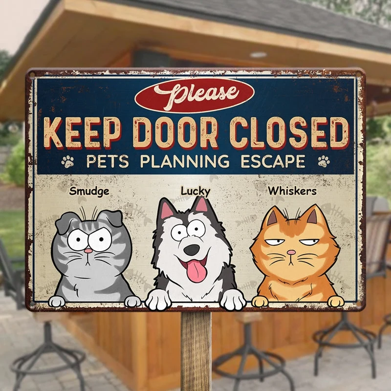 Pets Planning Escape - Dog & Cat Personalized Custom Home Decor Metal Sign - Gift For Pet Owners, Pet Lovers - Image 3