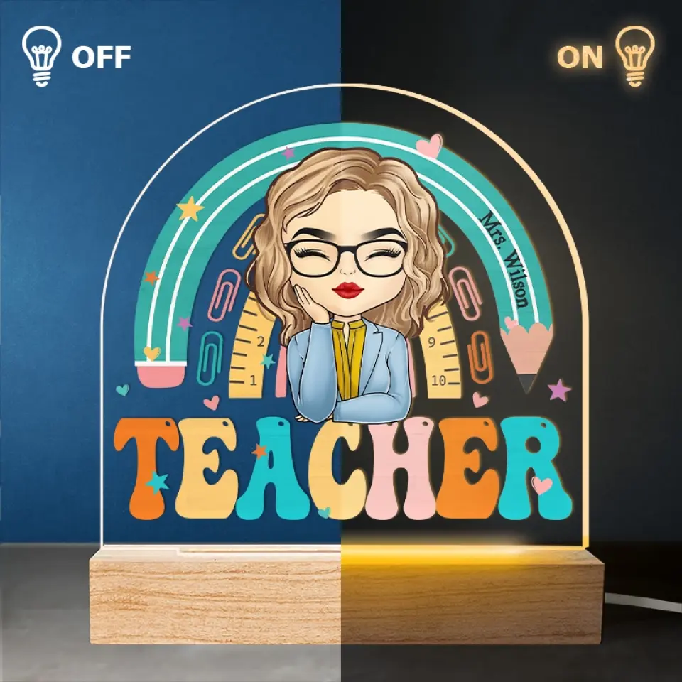 Queen Of The Classroom - Teacher Personalized Custom Shaped 3D LED Light - Gift For Teacher - Image 4