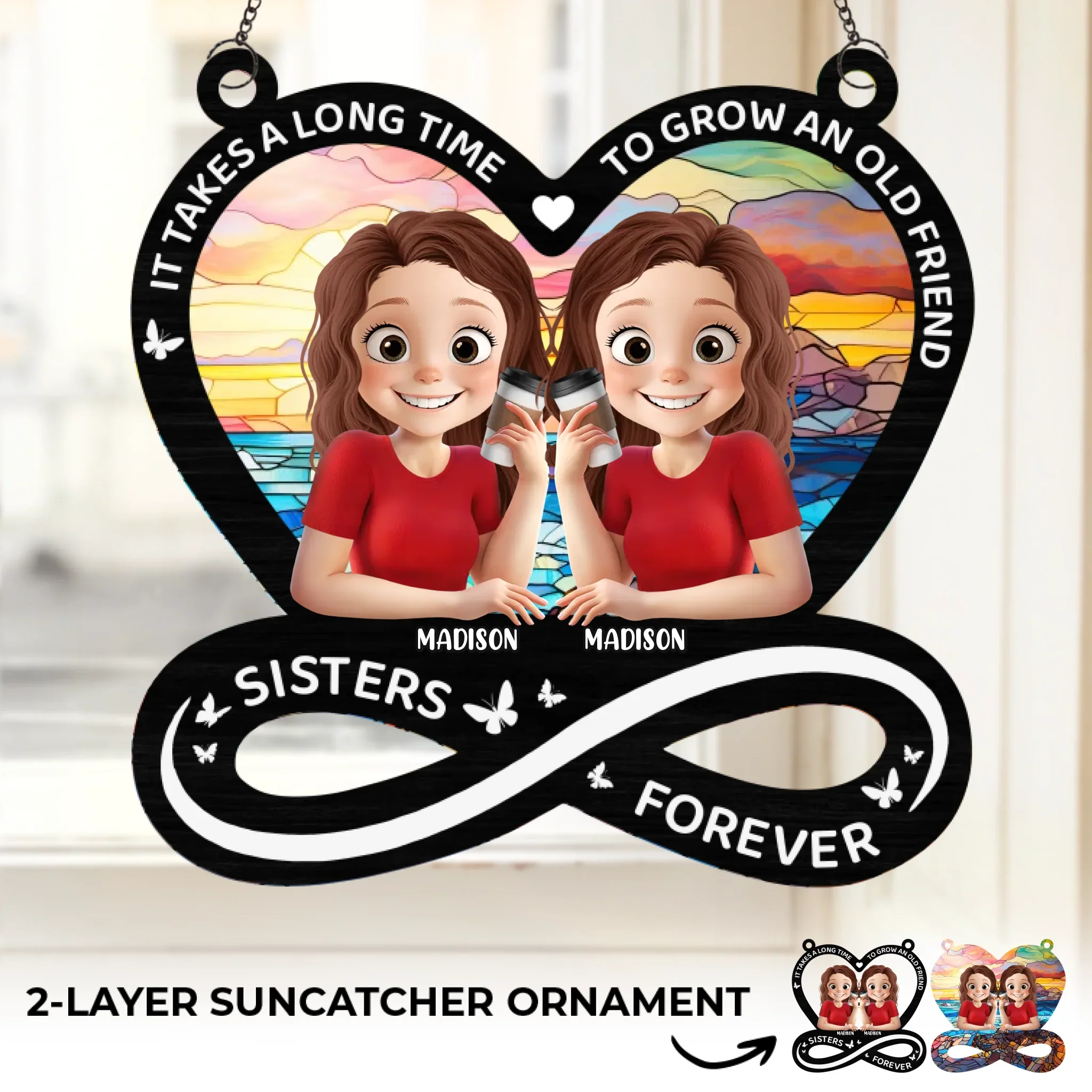 Real Friendship Transcends Time And Space - Bestie Personalized Window Hanging Suncatcher Ornament - Gift For Best Friends, BFF, Sisters - Image 2