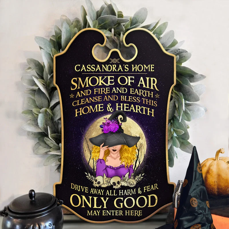 Sky Above Earth Below Peace Within - Personalized Custom Shaped Home Decor Witch Wood Sign - Halloween Gift For Witches, Yourself