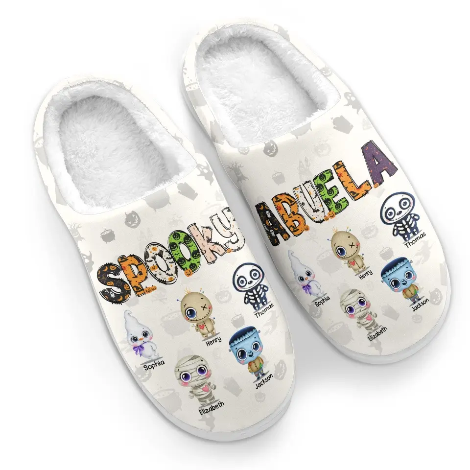 Spooky Abuela - Family Personalized Custom Fluffy Slippers - Halloween Gift For Mom, Grandma - Image 4