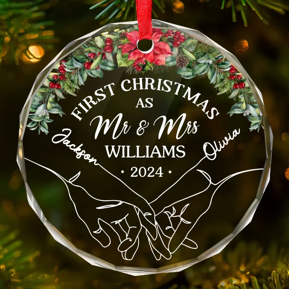 Starting New Traditions, Side By Side - Couple Personalized Custom Circle Glass Ornament - Christmas Gift For Husband Wife, Anniversary, First Christmas - Image 2